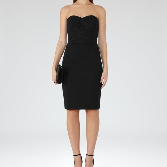 REISS Black Sweetheart Neckline Fitted Bodycon Strapless Mini Dress Size Small - Picture 1 of 11